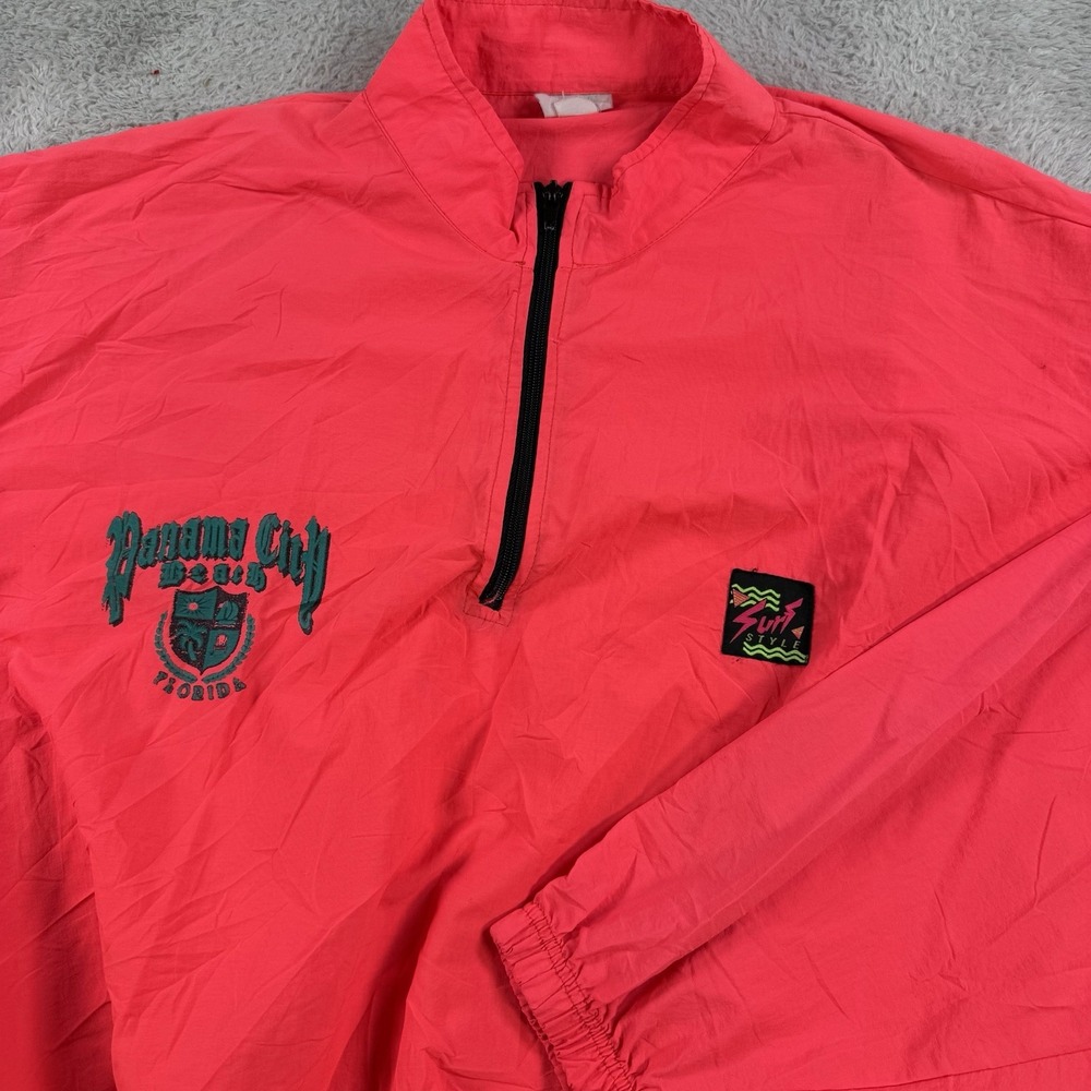Vintage Surf Style Windbreaker One Size Pullover 1/4 Zip Pink Panama City Beach